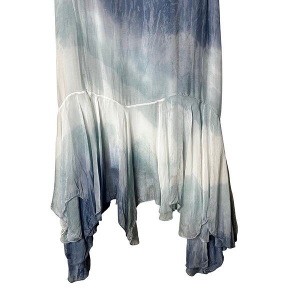 Gabriella Made in Italy Dress Midi Size M Blue Tie Dye Sheer Flowy Asymmetric - Picture 3 of 7